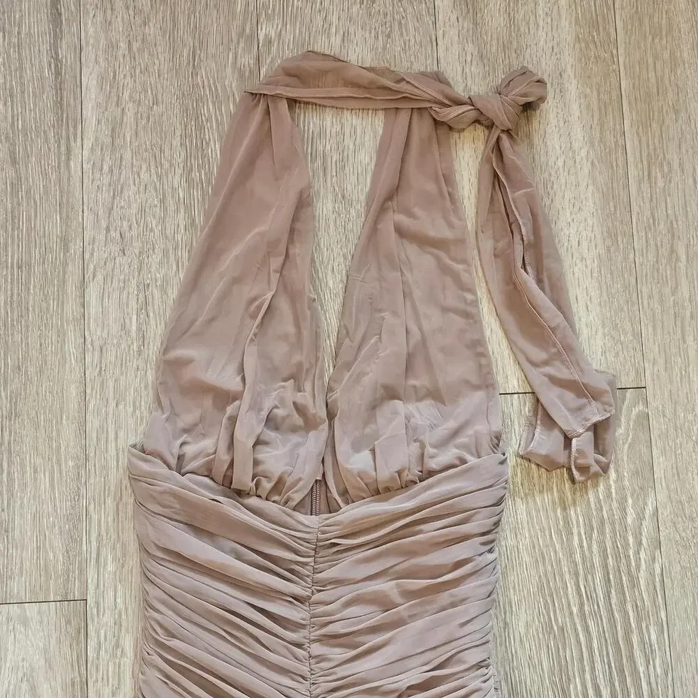 House of CB 'Laetitia' hazelnut gathered mini dress - Picture 3 of 7